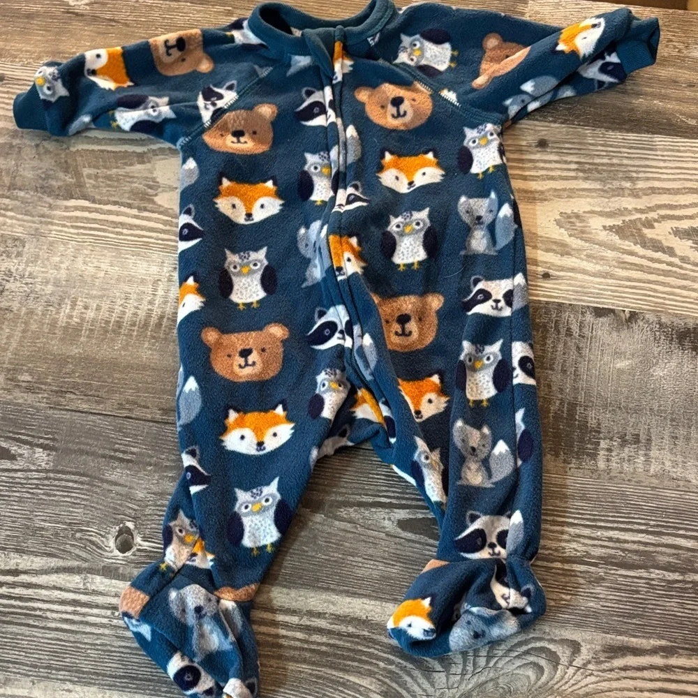 Fleece Place Blue Animal Print Kids Footie